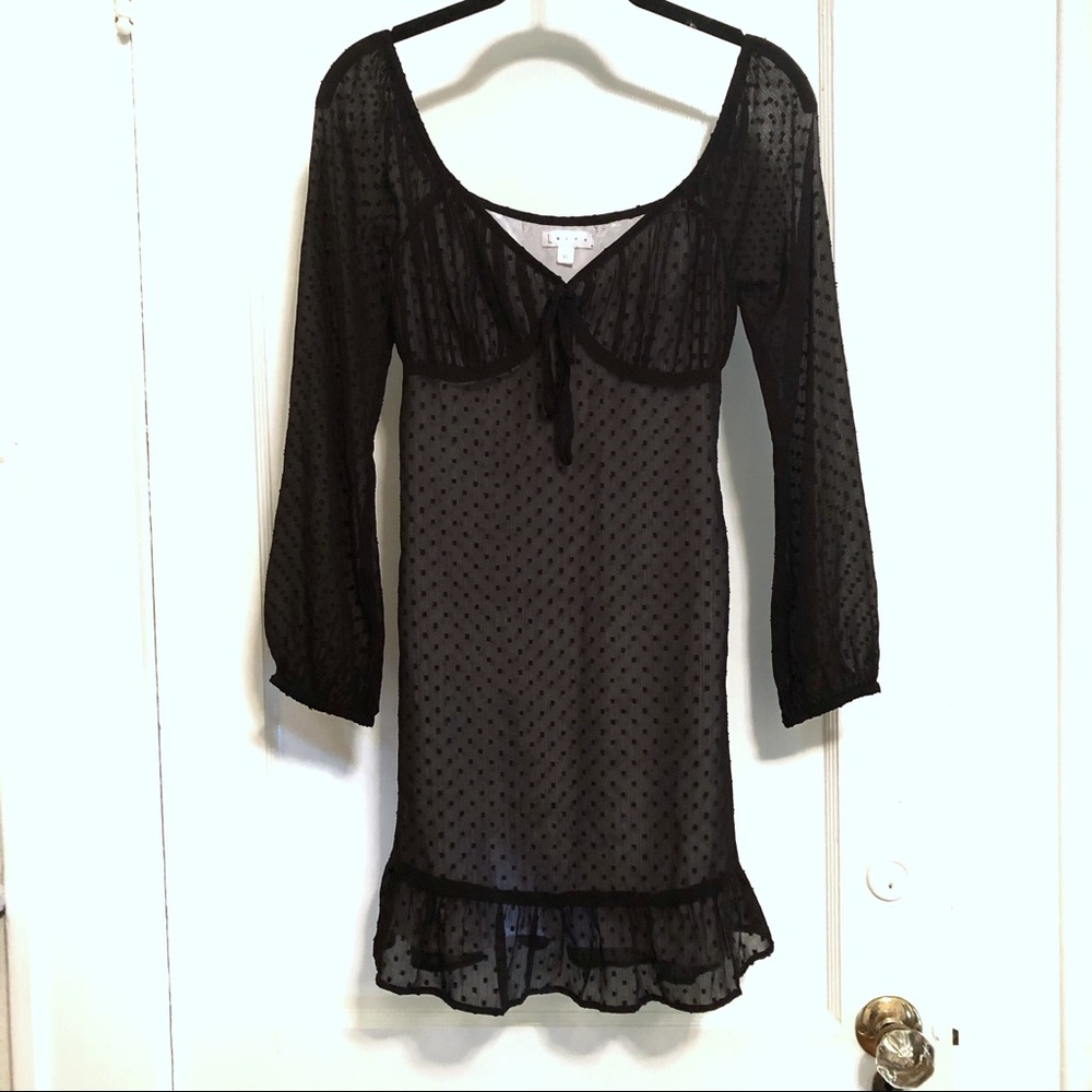 Black Semi-Sheer Clip Dot Babydoll Dress by Leith